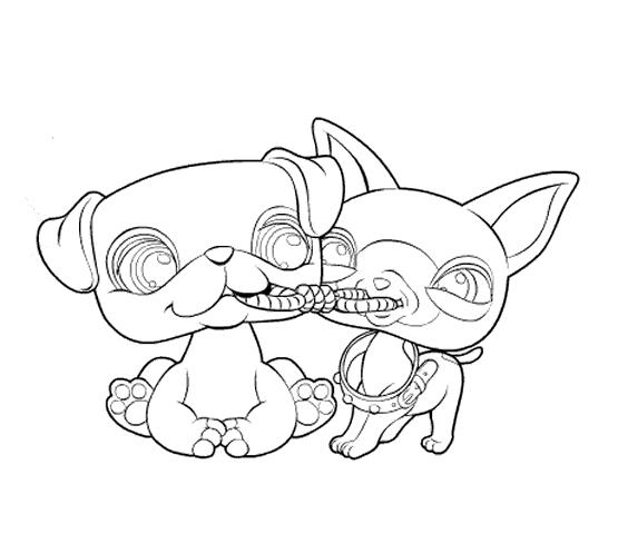 coloriage petshop chiens qui jouent a la corde